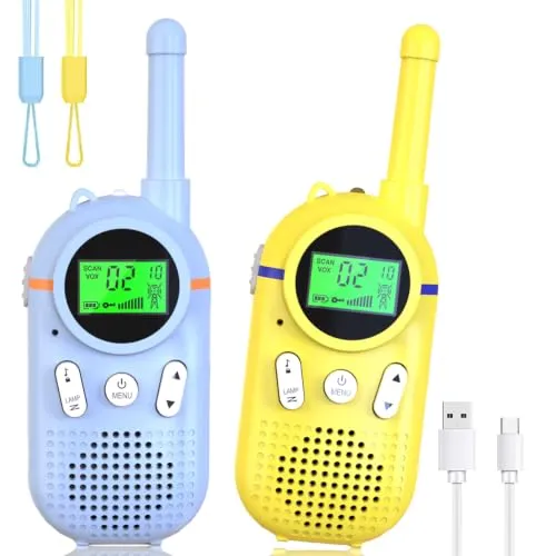 Walkie Talkie Kinder Aufladbar 2er Set, 3 KM Große Reichweite Walki Talki | Walky Talky Funkgeräte Set mit VOX und Taschenlampe,1000mAh Akku, 8 Kanal,für Abenteuer im Freien, Camping, Wandern