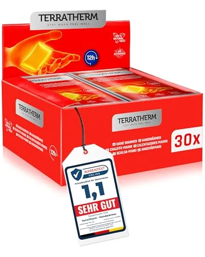 TerraTherm Handwärmer - luftaktiviert - 12h warme Hände - 5, 10 oder 30 Paar - Wärmepads Hand - 100% natürliche Wärme, 30 Paar