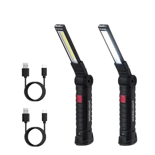 Tolesum 2 Stück LED Akku Arbeitsleuchte – USB-C Wiederaufladbar mit Magnet & Haken