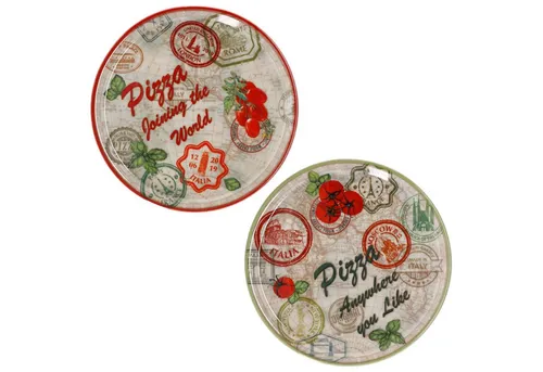 MamboCat Pizzateller 2er Set - Charme Red & Charme Grün - Pizzateller Set mit 33 cm Durchmesser, ideal für große Pizzen. Aus Porzellan mit einzigartigen Stadtmotiven, spülmaschinengeeignet und perfekt für festliche Anlässe oder den Alltag.