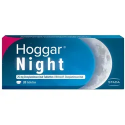 Hoggar Night 25 mg Doxylamin Schlaftabletten - Einschlafhilfe zur Kurzzeitbehandlung akuter Schlafstörungen. Wirkt schnell innerhalb von 30 Minuten und fördert erholsamen Schlaf ohne Suchtpotenzial.