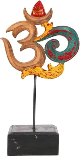 GURU SHOP Holzskulptur OM, Dekoobjekt mit Ständer - 27 cm Vintage Bunt