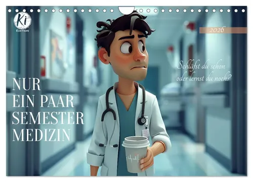 Kerstin Waurick | Nur ein paar Semester Medizin - Wandkalender 2026 - Kalender für Medizinstudenten, präsentiert das ganz normale Chaos des Studiums in 14 einzigartigen Bildern, ideal für jeden Lernort.