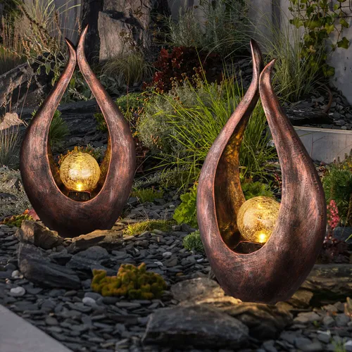 2er Set LED Solar Steh Leuchten mit Glaskugel in bronze von Globo