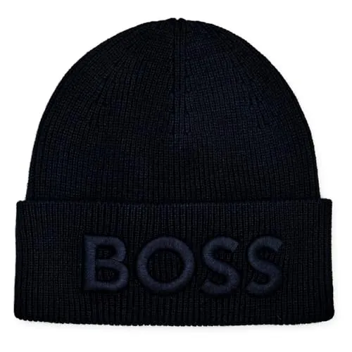 BOSS Afox_R Strickmütze - Strickmütze für Herren mit großer Logo-Stickerei, aus soften Garnen für ein angenehmes Tragegefühl und stilvollen Look.