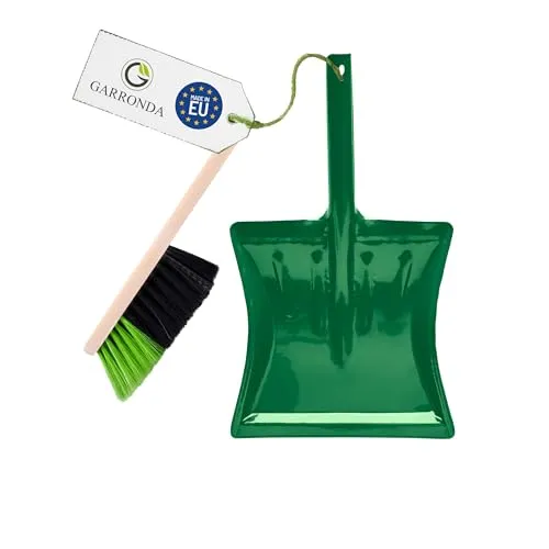 Garronda Kehrschaufel Set mit komplett aus Metall gefertigter Schaufel und Handfeger aus Holz und Synthetik Kehrbesen für Haushalt GD-0172 (Schwarz/Grün + Grün)