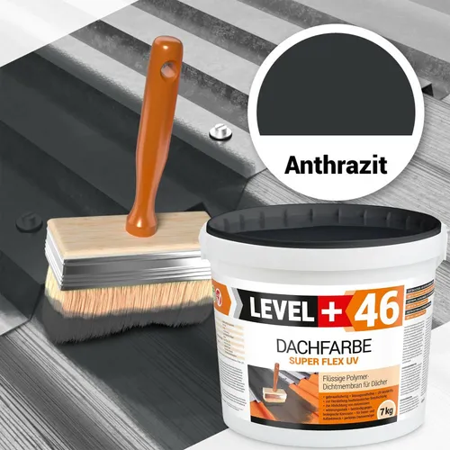 Level+ Dachfarbe L+46 ANTHRAZIT - 7KG - Elastische Dicht-Polymermembrane für langlebigen Wetterschutz, ideal für Dächer und Außenflächen.
