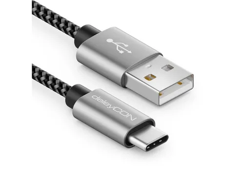 deleyCON 1,5m USB-C Kabel Nylon Ladekabel von deleyCON