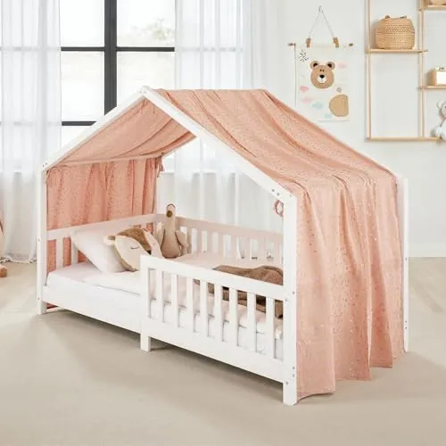 IDIMEX Hausbett Himmel LIAN in Rosa/Gold – Atmungsaktiver Musselin Baldachin für Kinder