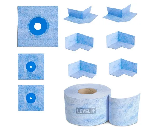 Level+ Fugendichtband Bandset B3 für Dusche und Balkon - Dichtungen mit umfassendem Set: Enthält 20m Dichtband, Wand- und Bodenmanschetten sowie Innenecken für optimale Abdichtung, ideal für Feuchträume.