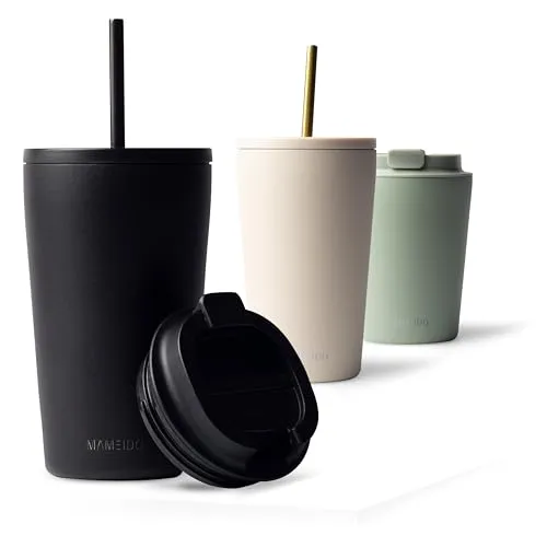 MAMEIDO Thermobecher 470ml - Edelstahl, doppelwandig, auslaufsicher - Coffee to go Becher, ideal für heiße und kalte Getränke mit zwei austauschbaren Deckeln, tropffrei und BPA-frei – der perfekte Begleiter für Büro und Freizeit.