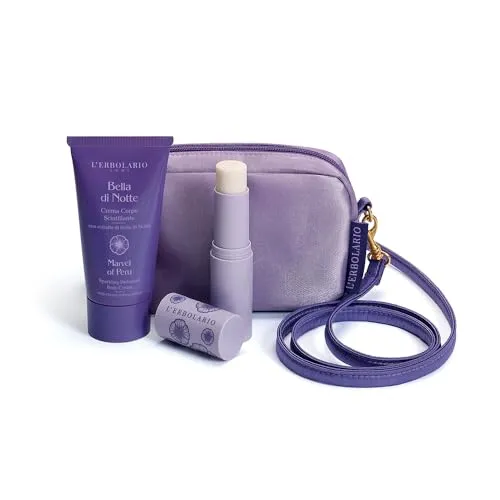 L'Erbolario Bella di Notte Mini-Kosmetiktasche, glitzernd, 75 ml + fester Duft 9 g + Beauty – limitierte Edition – sanft blumiger und Vanilleduft