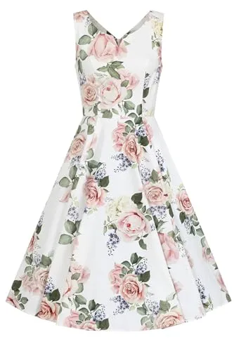 Hearts & roses London Swing Kleid Vera Floral Retro Vintage Fit-N-Flare 50er, Größe:M