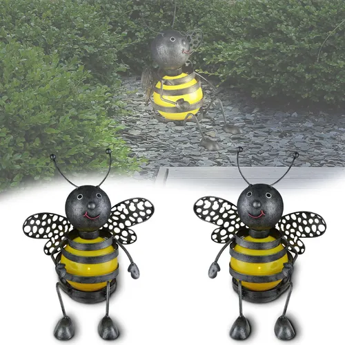 bmf-versand® Solarlampen für außen 2er Set - Biene Garten Deko - Wetterfeste LED Gartenleuchten aus Metall mit automatischer Beleuchtung und umweltfreundlicher Solarenergie - ideal für Gärten, Terrassen und mehr.