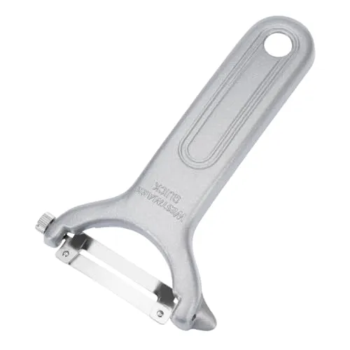 Westmark Gemüse- und Spargelschäler, Quick, Gebogene Edelstahl-Klinge, Aluminium-Beschichtung, 60952270, 12.8 x 7.7 x 1.5 cm