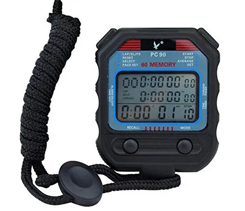 Cuzit digitale, professionelle Stoppuhr, dreireihiges Display, 60 Rundenzeiten, zweiter digitaler Sport-Zähler/Timer, PC90, professionelle Leichtathletik-Stoppuhr für Herren