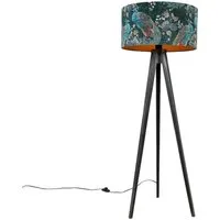 Qazqa Stehlampe Tripod Classic – Modernes Design aus Holz - Moderne Stehlampe im eleganten Tripod-Design, perfekt für dein Wohnzimmer. Der auffällige Pfauenshirm sorgt für stilvolle Akzente. Höhe 136 cm, ideal neben der Couch!