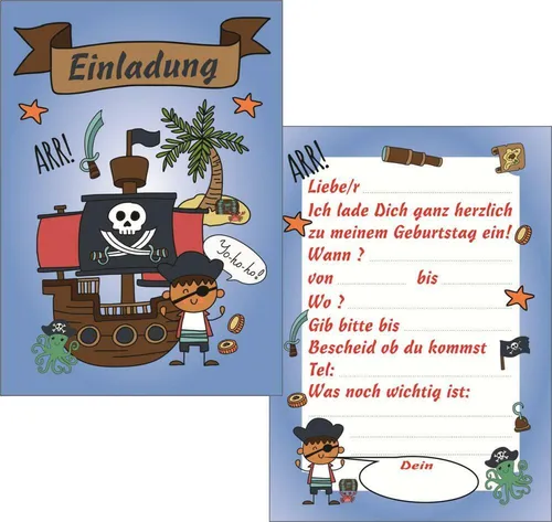 Kinder Geburtstag Einladungskarten Karte Einladung Party Pirat Piraten Schatz 6