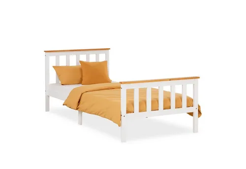 Homestyle4u 1842 Kinderbett 90x200 cm - Weiß Natur - Stabiles Jugendbett aus massiver Kiefer mit hohem Kopf- und Fußteil. Ideal für Kinderzimmer, Schlafzimmer oder Gästezimmer. Inklusive kostenlosem Rolllattenrost!