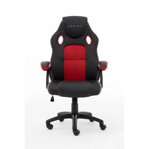 Raptor GS 40 Gaming-Stuhl, Schwarz/Rot - Bürostuhl für Gamer, bietet 180 Grad Neigbarkeit, atmungsaktive Oberfläche und abwaschbares PU-Leder für maximalen Komfort und Langlebigkeit.