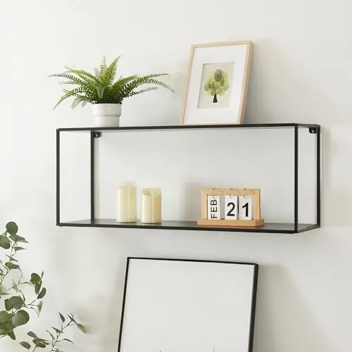 [en.casa] Wandregal Notodden - Industrial Design für Wohnzimmer und Küche - Schweberegal in Schwarz mit 2 Ablageflächen, ideal für Deko und Bücher. Zeitloses, minimalistisches Design aus hochwertigem Stahl.