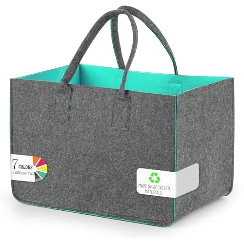 Sinand 30L Einkaufskorb, Einkaufstasche mit Henkel, Robust/Gut Verarbeitet/Faltbar Die Filztasche Storage für Outdoor Trips, Picknick, Einkaufen Außen (Grau - Himmelblau)