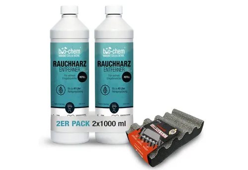 bio-chem Rauchharz-Entferner - 2x 1000 ML - Grillreiniger Konzentrat mit extrem kraftvoller Formel für die mühelose Entfernung von hartnäckigen Ablagerungen und Verkrustungen auf Grill und Backofen. Ideal für verschiedene Grillarten und Küchenzubehör.