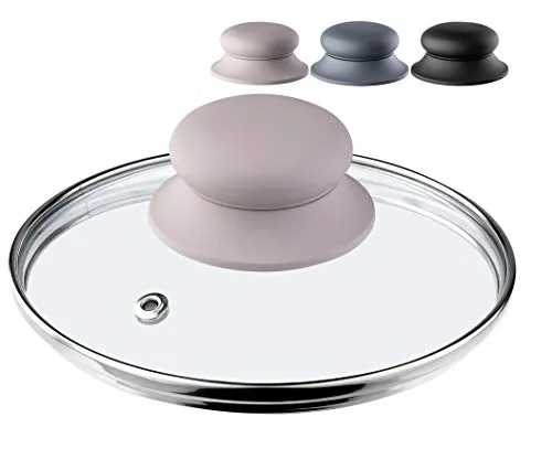KADAX Glasdeckel mit Griff aus Silikon, hitzebeständiger Deckel für Topf ⌀14-30cm, Deckel mit Dampfloch, Universaldeckel in verschiedenen Größen, leichter Topfdeckel, rund (16cm, beige)