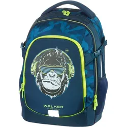 Walker Schulrucksack Fame 2.0 Gorilla Funk Dark Petrol - Blau, ergonomisch geformt mit atmungsaktiver Rückenpolsterung und 100% recyceltem Innenfutter