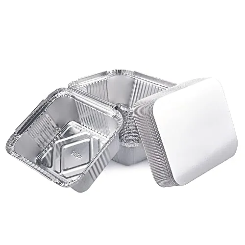 Miamex 25 Einwegschalen aus Aluminium mit Deckel für den Transport von Lebensmitteln – Einfrieren – Grill – Backen im Backofen (450 ml)