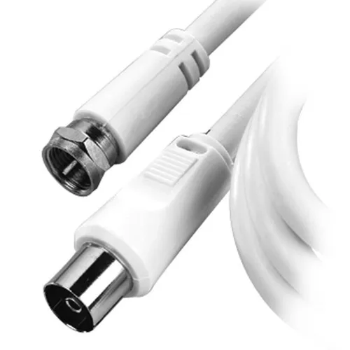 VIVANCO Empfängeranschlusskabel 10m (44093) - Hochwertiges Koaxialkabel in Weiß mit F-Stecker und IEC-Kupplung, ideal für eine zuverlässige Verbindung in Audio- & Videoanwendungen.