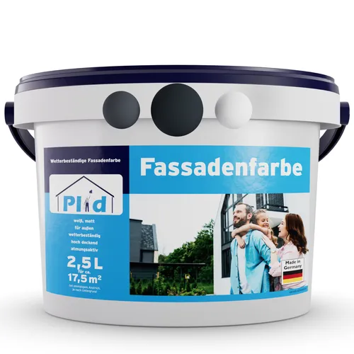 Plid Fassadenfarbe Anthrazitgrau 2,5L - Lacke für Außenanstriche, wetterbeständig und hochdeckend - ideal für Putz, Beton und strapazierfähige Innenräume.