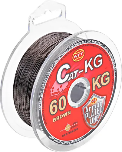 WFT Angelschnur Cat KG - 300m, 0,40mm, 35kg - Angelschnur für Welsangeln, hohe Knotenfestigkeit und Abriebfestigkeit, ideal für hindernisreiche Gewässer. Farbe: braun, Länge: 300m, Durchmesser: 0,40mm.