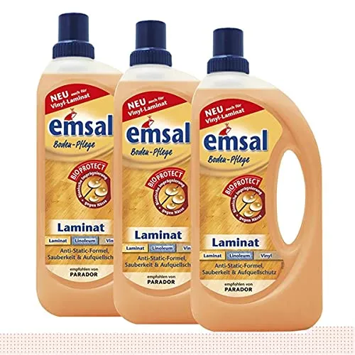 emsal Boden-Pflege Laminat 1 Liter mit Bioprotect - Effektive Pflege für Laminat, Linoleum & Vinyl. Mit spezieller Formel für optimalen Nässeschutz und Schutz der Fugen. Inhalt: 1 Liter, ideal für langlebige Bodenpflege.