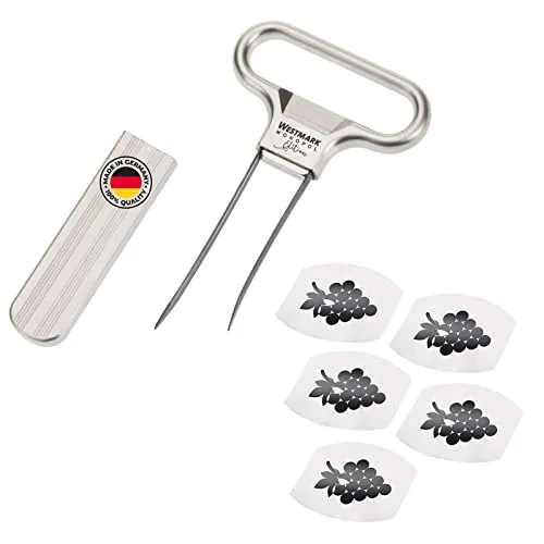Westmark Wein-Set, 6tlg., 1 Ent-/Verkorker mit Kapselheber Ah-So, Monopol Edition + 5 Weinausgießer Safety, Stahl/Zink-Druckguss/PET, Edelmattiert/Silber/Schwarz, 628533E7