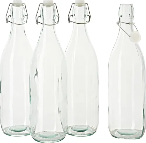 VBS Glasflasche mit Bügelverschluss Rund, 1 Liter, 4 Stück, ideale Aufbewahrung