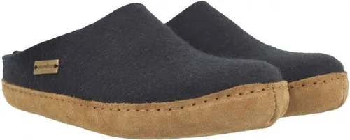Haflinger Emils Toffel Filzpantoffel - Unisex Hausschuh mit Ledersohle in Blau - Bequeme Hausschuhe in Größe 43 aus hochwertigem Filz, ideal für warme Füße und gemütliche Abende zu Hause.
