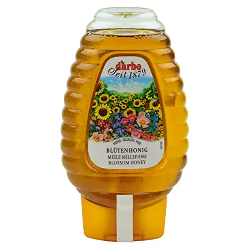 Food-United BLÜTEN-HONIG naturbelassen 500g Honig-Mischung höchster Qualität aus Blüten-Nektar in der praktischen Dosierflasche von DARBO für Frühstück Tee und zum Süßen