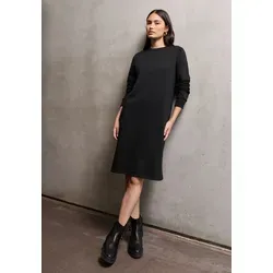 Sweatkleid STREET ONE STUDIO, Damen, Gr. 46, EURO-Größen, schwarz, Web, 65% Baumwolle, 35% Polyester, unifarben, normal knielang, Rundhals, elastischer Bund, Kleider Sweatkleid, soft und trageangenehm