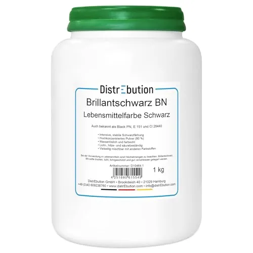 Lebensmittelfarbe Schwarz Pulver 1kg hochkonzentriert – Brillantschwarz BN, ideal zum Backen & Dekorieren