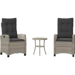 vidaXL 3-teiliges Bistro-Set mit Kissen in Hellgrau - Genieße entspannte Momente im Freien mit diesem bequemen Bistro-Set aus pflegeleichtem PE-Rattan. Die verstellbare Rückenlehne und die dicken Kissen sorgen für höchsten Sitzkomfort.