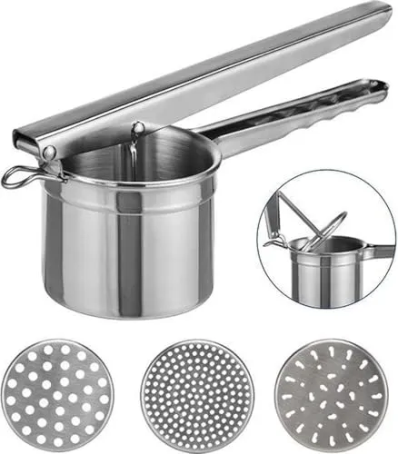 Kartoffel- und Spätzlepresse aus Edelstahl mit 3 Lochscheiben