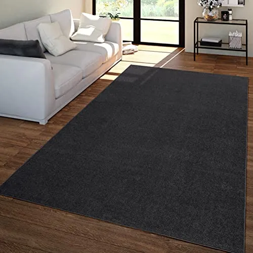 TT Home Wohnzimmer Teppich Kurzflor Unifarbendes Design Modern Und Zeitlos, Farbe: Grau Schwarz, Größe:60x100 cm