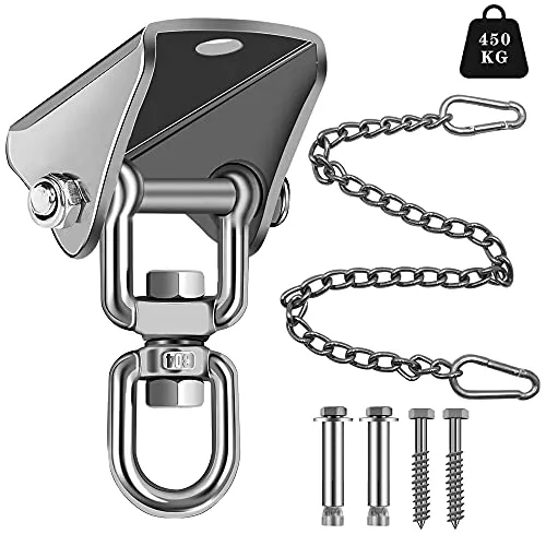 FULUDM Deckenhaken Hängesessel Aufhängung Schwerlast Schaukelhaken - Edelstahl Haken mit Verlängerungskette Kette Karabiner für holzbalken boxsack Halterung Hängematte Yogatuch