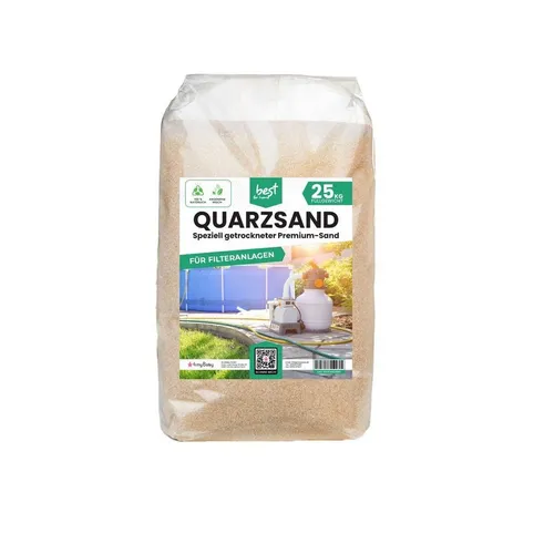 Best for Garden Quarzsand für Sandfilteranlage - Baustoffsande – Feinkörniger Filtersand (0,4-0,8mm) für optimale Wasserfiltration in Pools und Schwimmbädern.