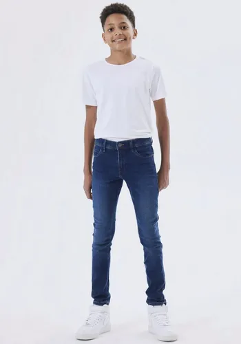 Name It Stretch-Jeans NKMSILAS für Jungen mit verstellbarem Bund und schlanker Form slim fit, Denim, Abriebeffekte, angesetztes Bündchen