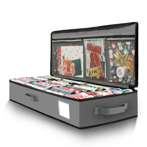 Cong.Lai Geschenkpapier Aufbewahrung: Aufbewahrungstasche für Geschenkpapier - Wasserdichtes 600D Oxford Gewebe - Geschenkpapierrollen Organizer mit Fächern 90x30x12cm Grau