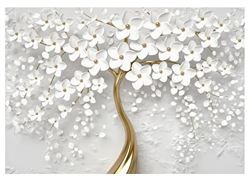 Fototapete Blumen 3D Effekt in Weiß-Gold, Modern in gold von Wallarena