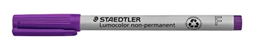 STAEDTLER Folienstift non-permanent Lumocolor, violett, wasserlöslich, Made in Germany, lange Lebensdauer, F-Spitze mit Linienbreite ca. 0,6 mm, 10 violette Universalstifte im Kartonetui, 316-6