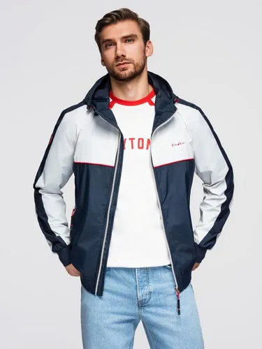 Ombre Clothing Windjacke für Männer Carought - Weiß-Dunkelblau - Größe L - Moderne Herren-Windjacke für Frühling und Herbst. Leicht, pflegeleicht und wetterbeständig mit stylischem, zweifarbigen Design. Perfekt für jeden Anlass und ideal kombinierbar mit Jeans oder Jogginghosen.